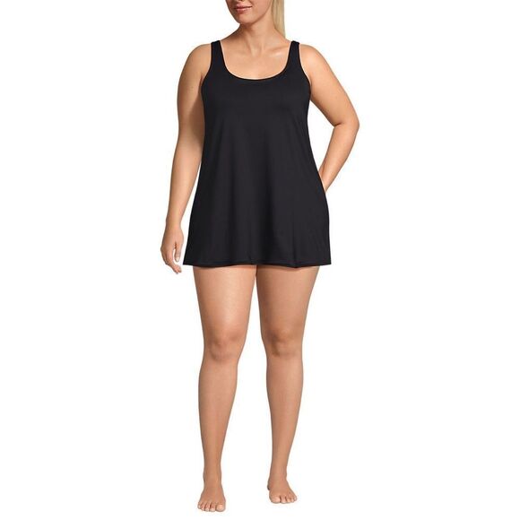 Land's End Plus Size One Piece Swimsuit Scoop Neck shorter Dress black soft Var - Picture 1 of 6